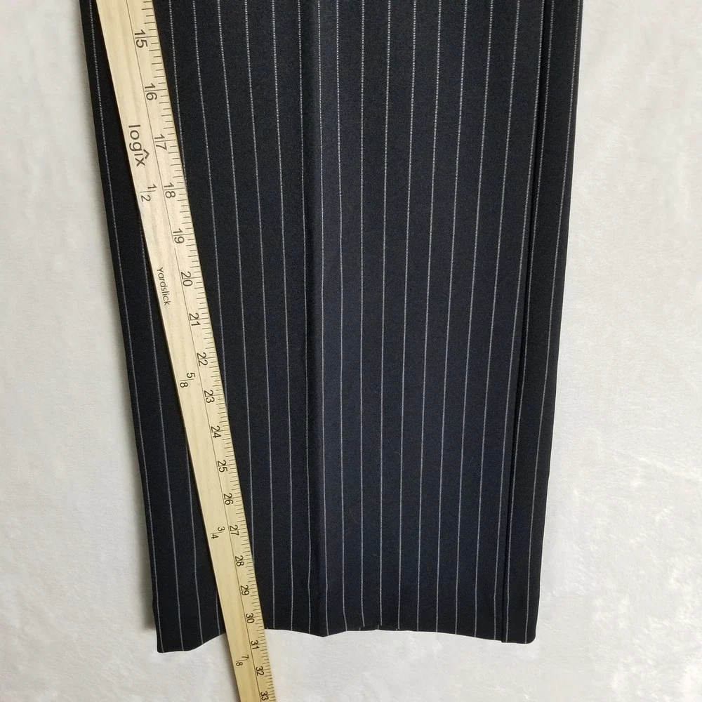 Express Relaxed Trouser Women 2R Black Pinstripe Editor Mid Rise Wide Leg Pant